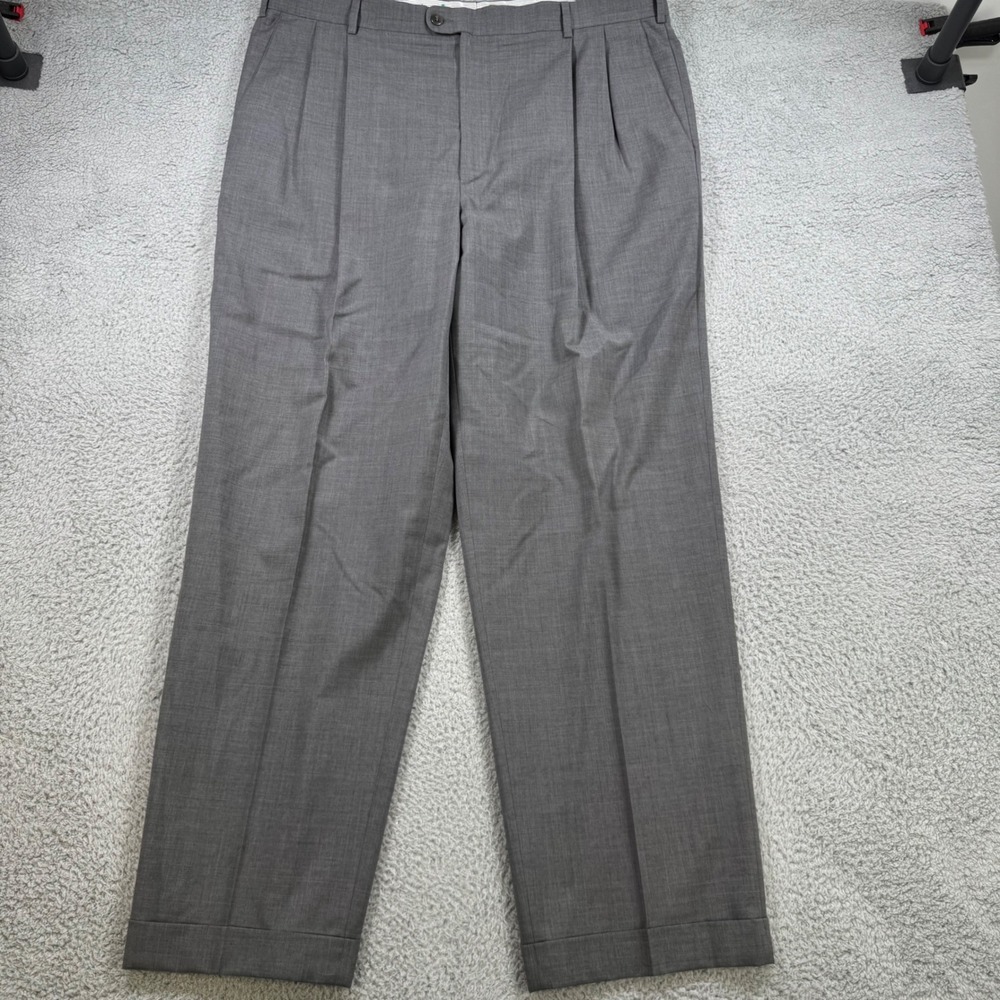 Zanella Austin Gray Wool Pleated Dress Pants Mens 40x33 Cuffed Slacks